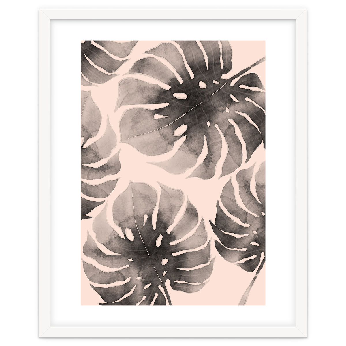 Monstera pink and gray watercolor