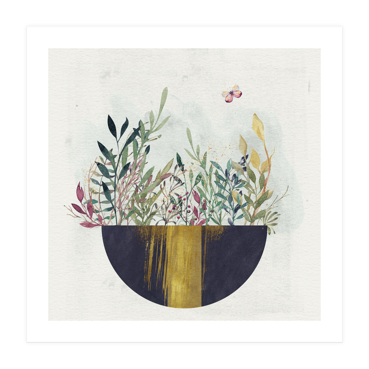 Flowers and leaves in a simple basket (Print Only)