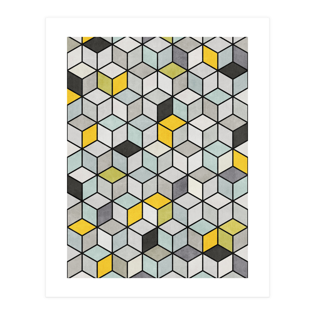 Colorful Concrete Cubes - Yellow, Blue, Grey (Print Only)