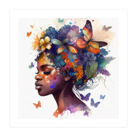 Watercolor Butterfly African Woman #7 (Print Only)
