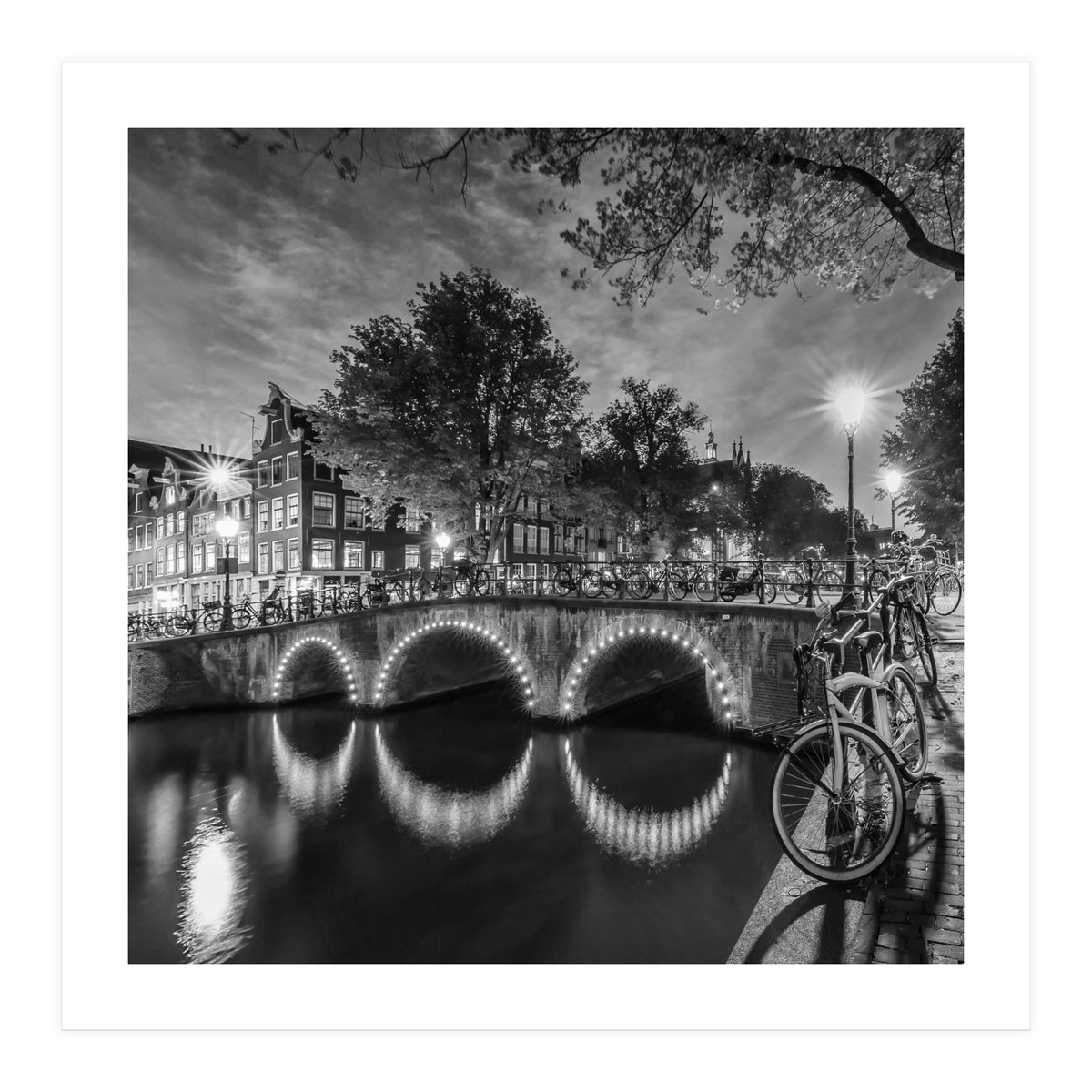 AMSTERDAM Idyllic nightscape from Keizersgracht | Monochrome (Print Only)