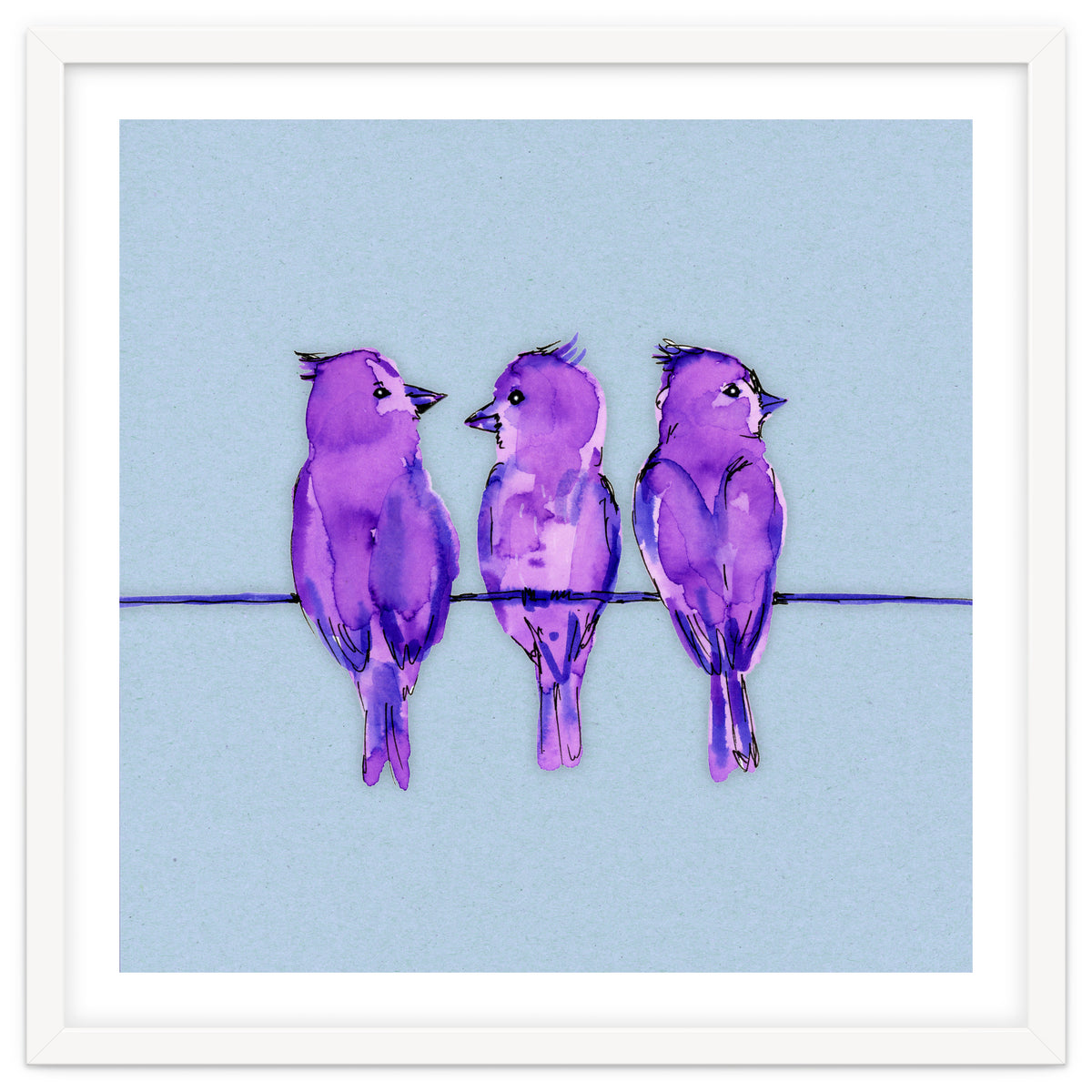 Three purple birds