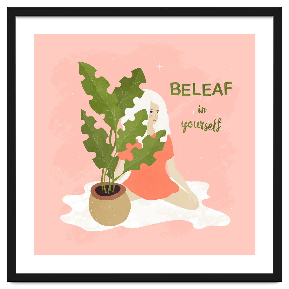 House Plant With A White Hair Girl