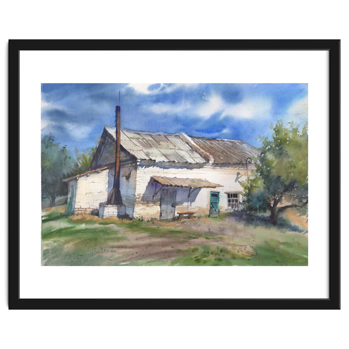 Country house. Watercolor painting art.