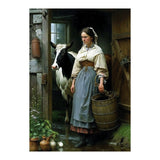 Farm Girl and Cow in Barn Oil Painting (Print Only) thumbnail