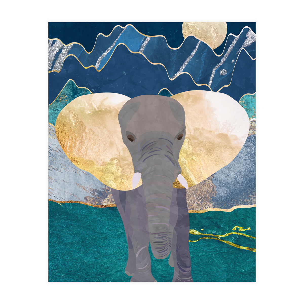Elephant by the moonlit mountains (Print Only)