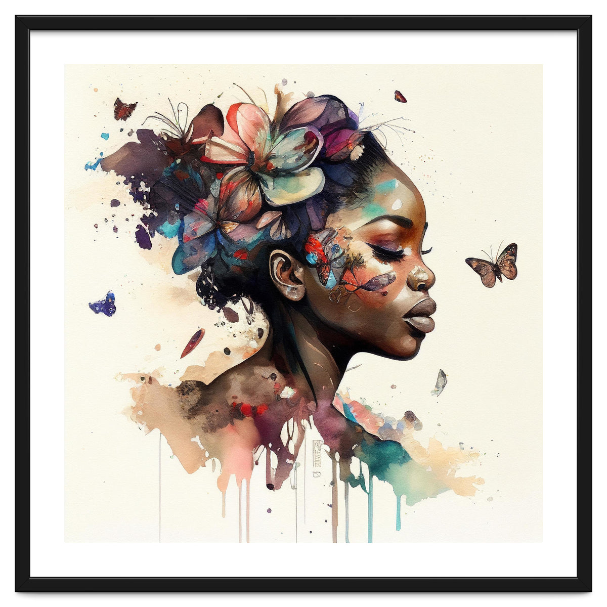 Watercolor Butterfly African Woman #11