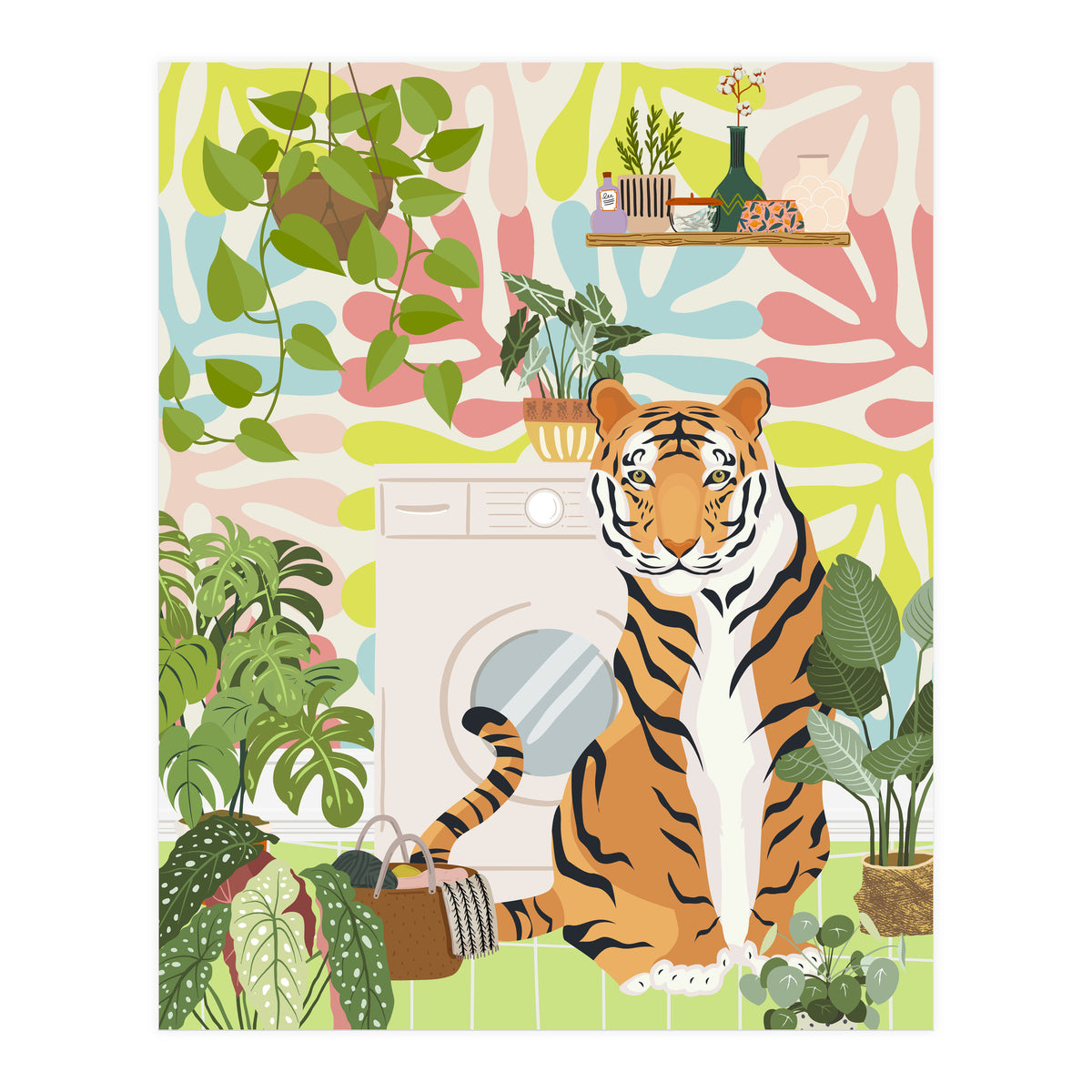 Tiger in Matisse Style Bathroom (Print Only)