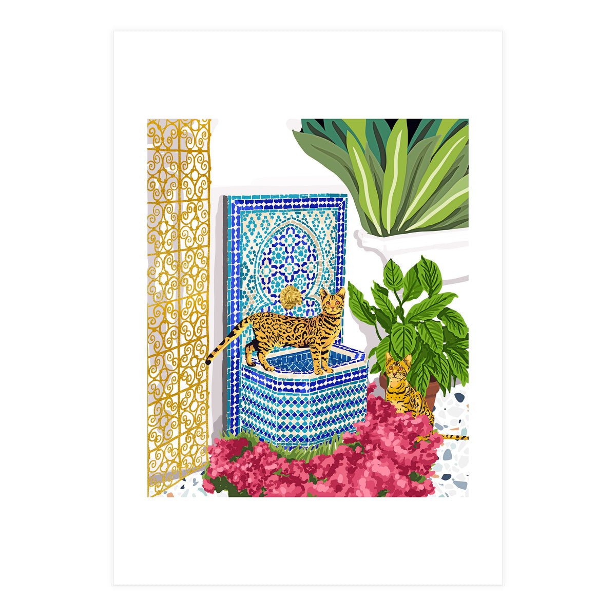 Royal Bengal Cats | Palace Pets & Architecture Building | Exotic Travel Urban Jungle Terrazzo Tiles (Print Only)