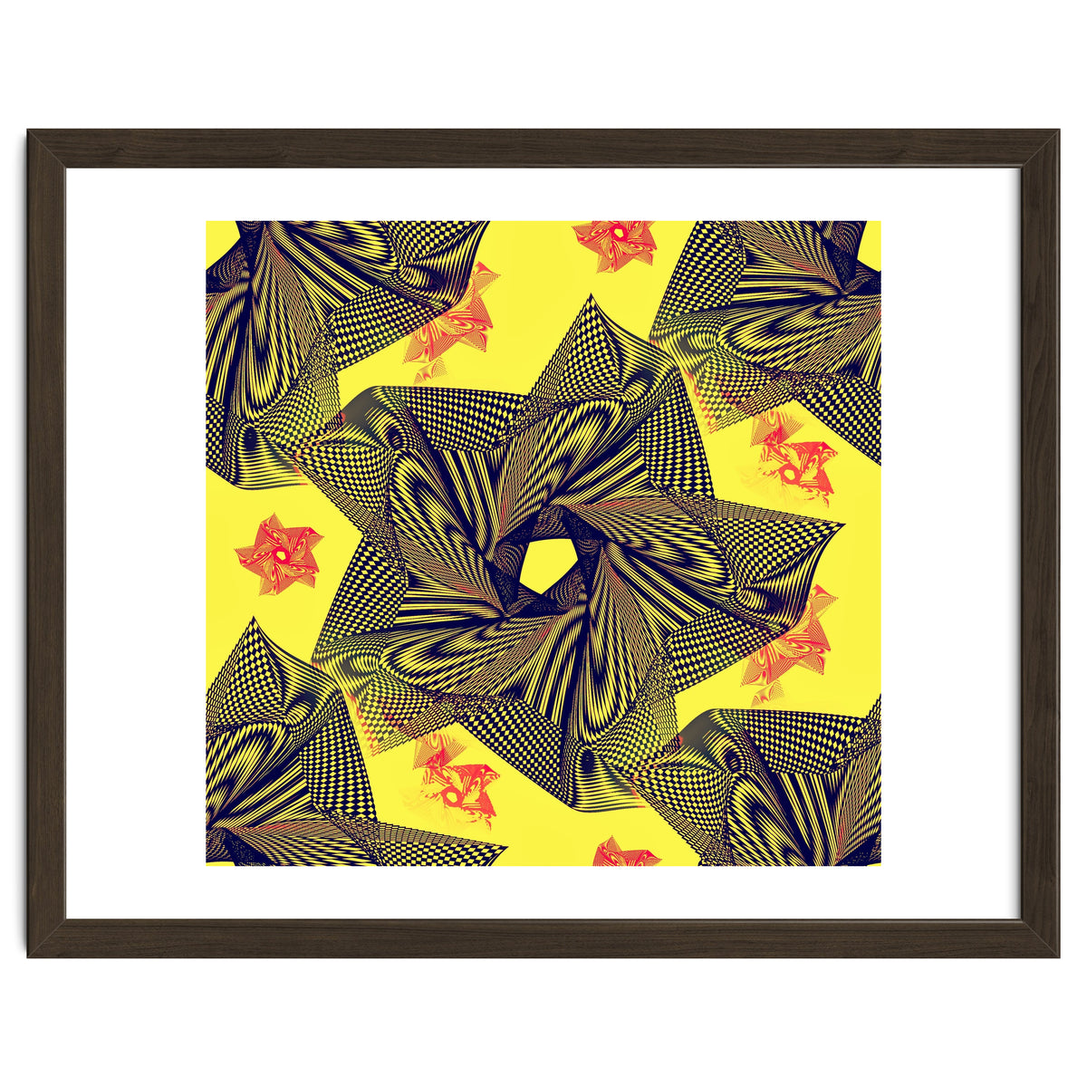 Black flowers on yellow background.