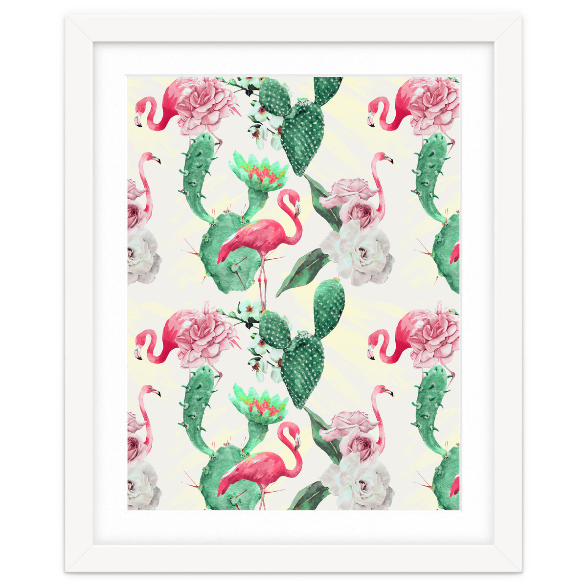 Flamingos, geometric and flowers