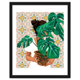 Monstera Plant Lady | Modern Bohemian Morocco Decor | Tropical Botanical Tiles thumbnail
