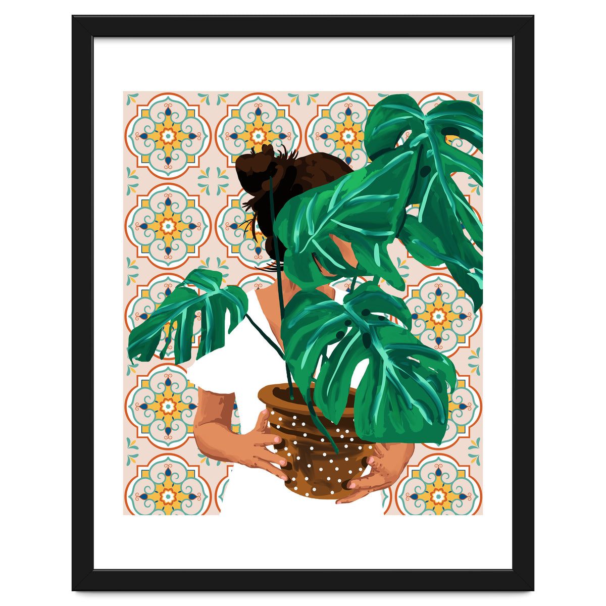 Monstera Plant Lady | Modern Bohemian Morocco Decor | Tropical Botanical Tiles