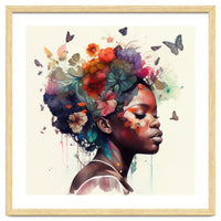 Watercolor Butterfly African Woman #1