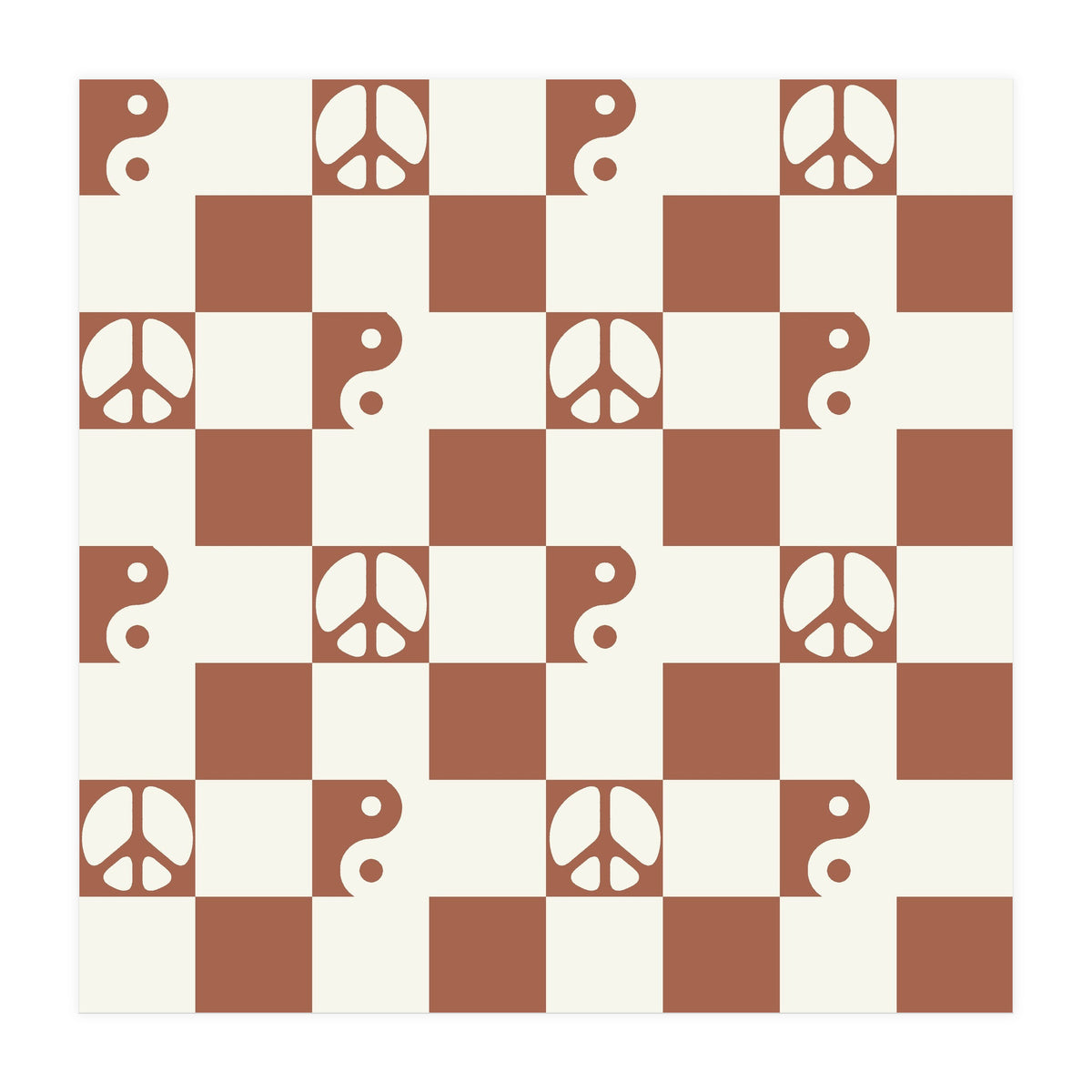 Checkered Peace Symbol & Yin Yang Pattern \\ Beige & Brown Color Palette (Print Only)