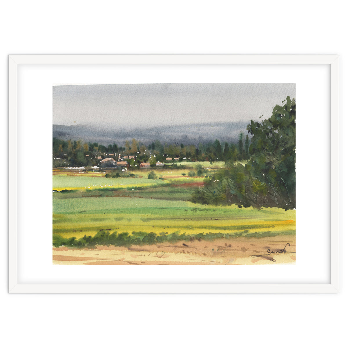 Sunny Landscape Painting Watercolor
