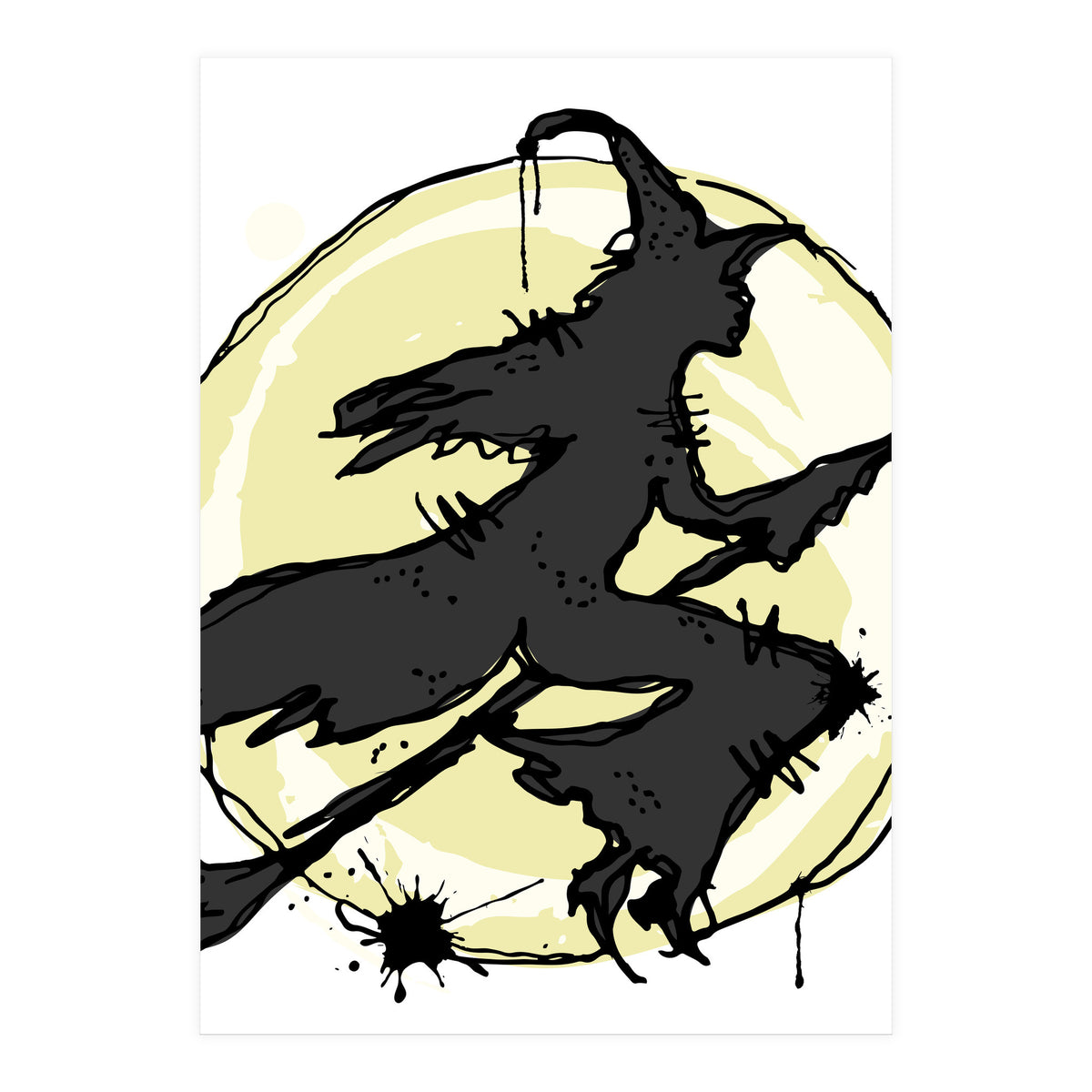 Witch on her broom sketch (Print Only)