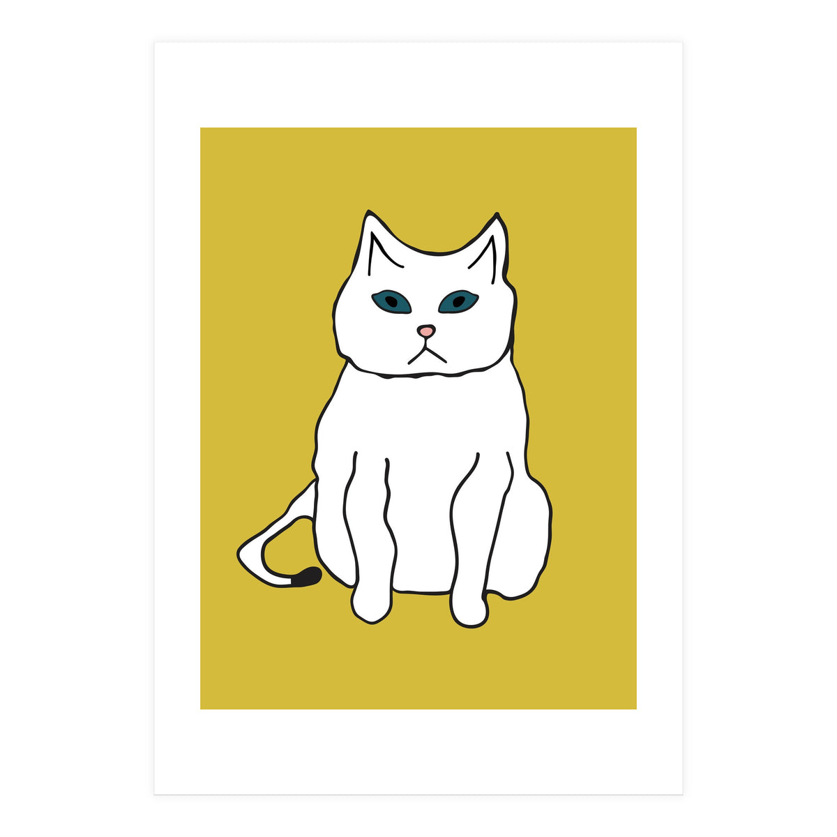 White Cat On Yellow (Print Only)