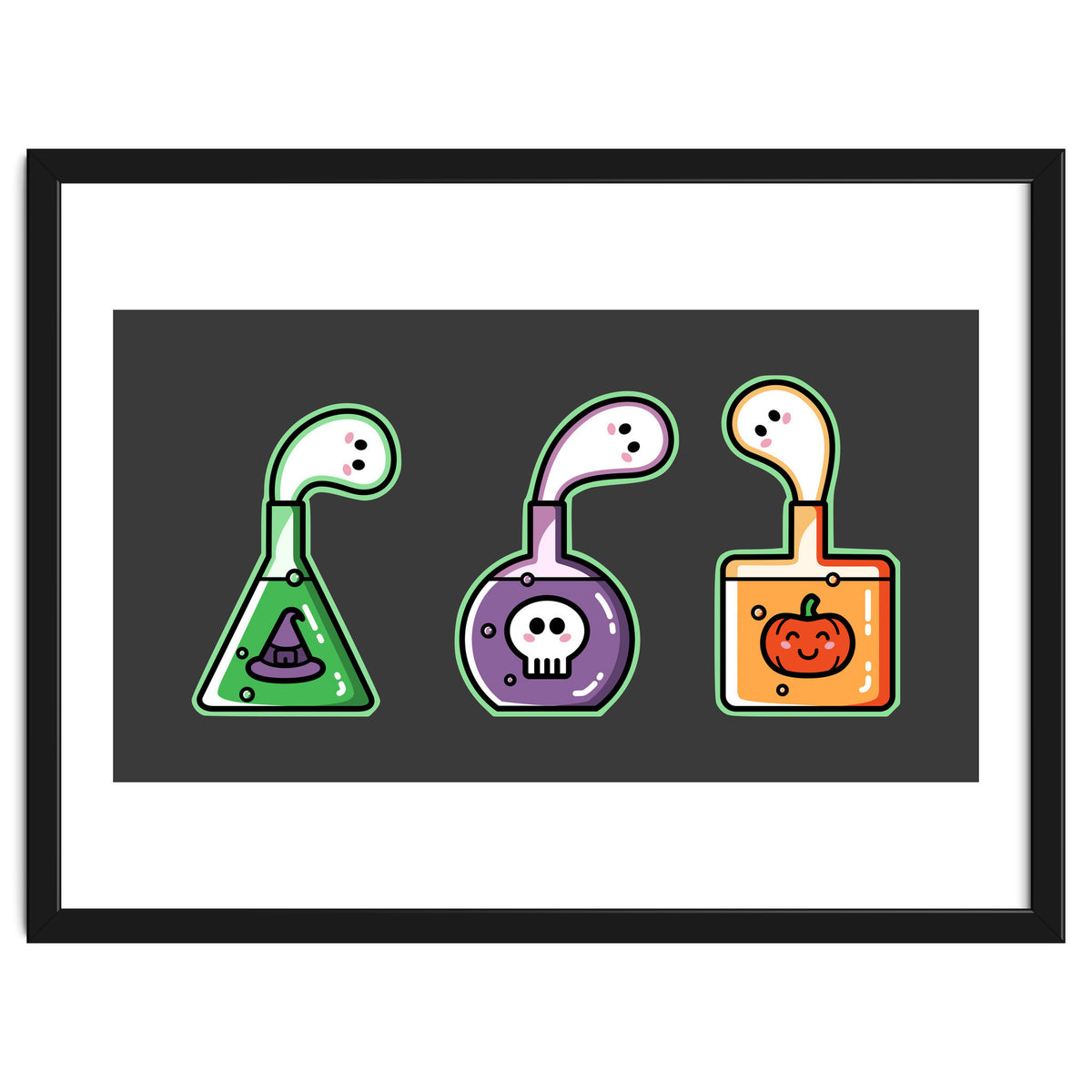 Kawaii Cute Halloween Potions - witches hat, skull, pumpkin, ghosts