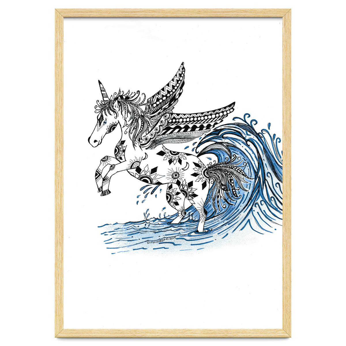 Winged Sun And Moon Unicorn Zentangle