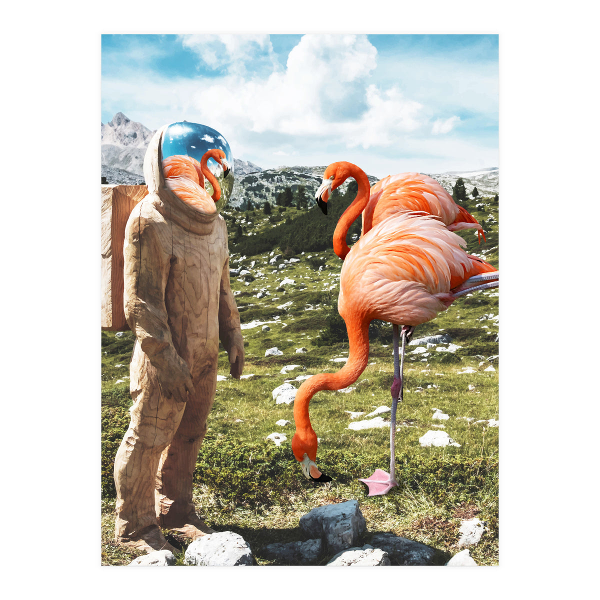 Alternate Reality, Surrealism Digital Photography, Space Flamingo Astronaut Collage (Print Only)