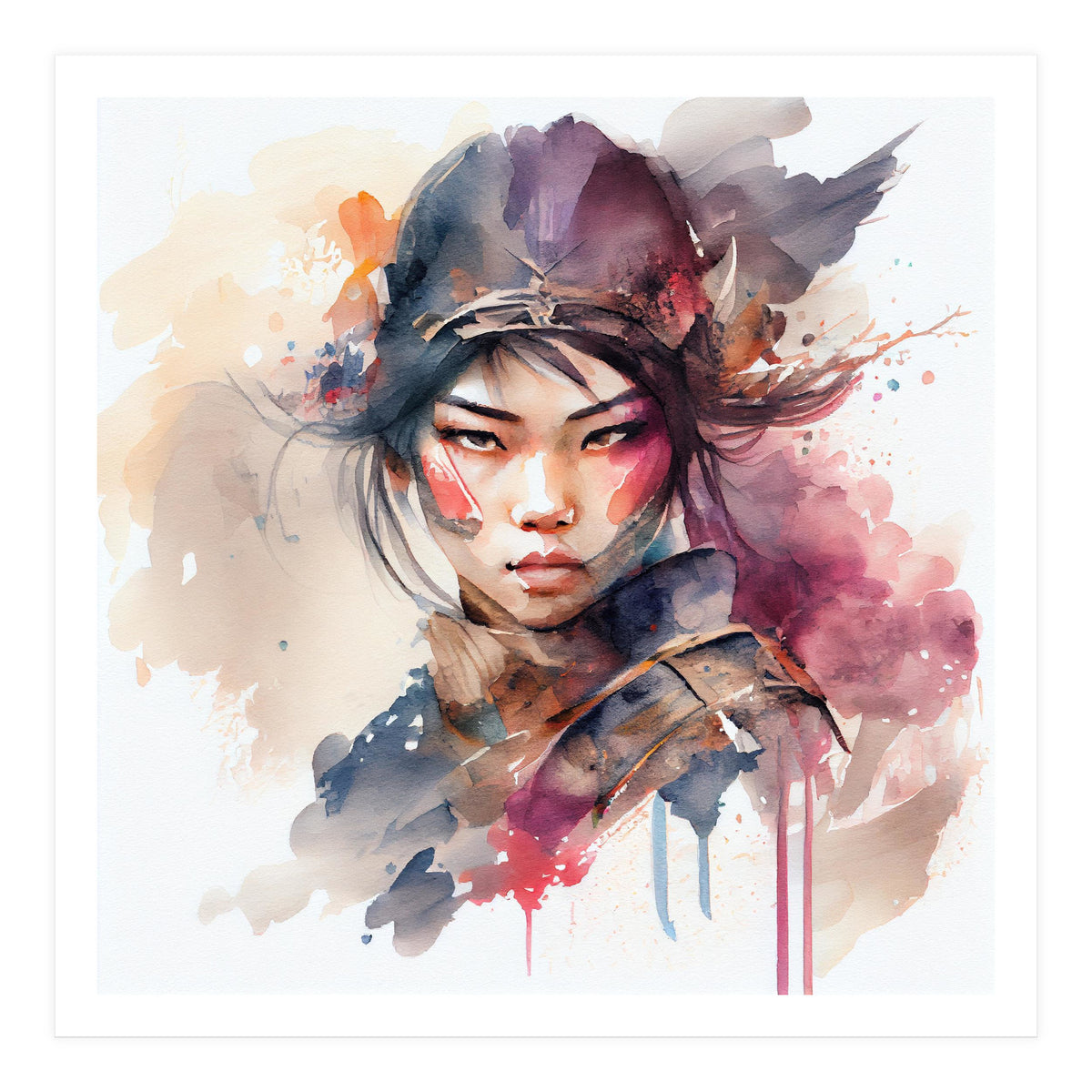 Watercolor Asian Warrior Woman #3  (Print Only)