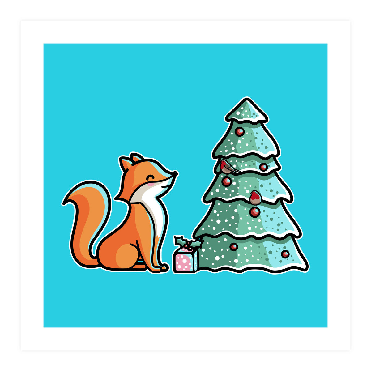 Cute Fox Christmas Tree (Print Only)