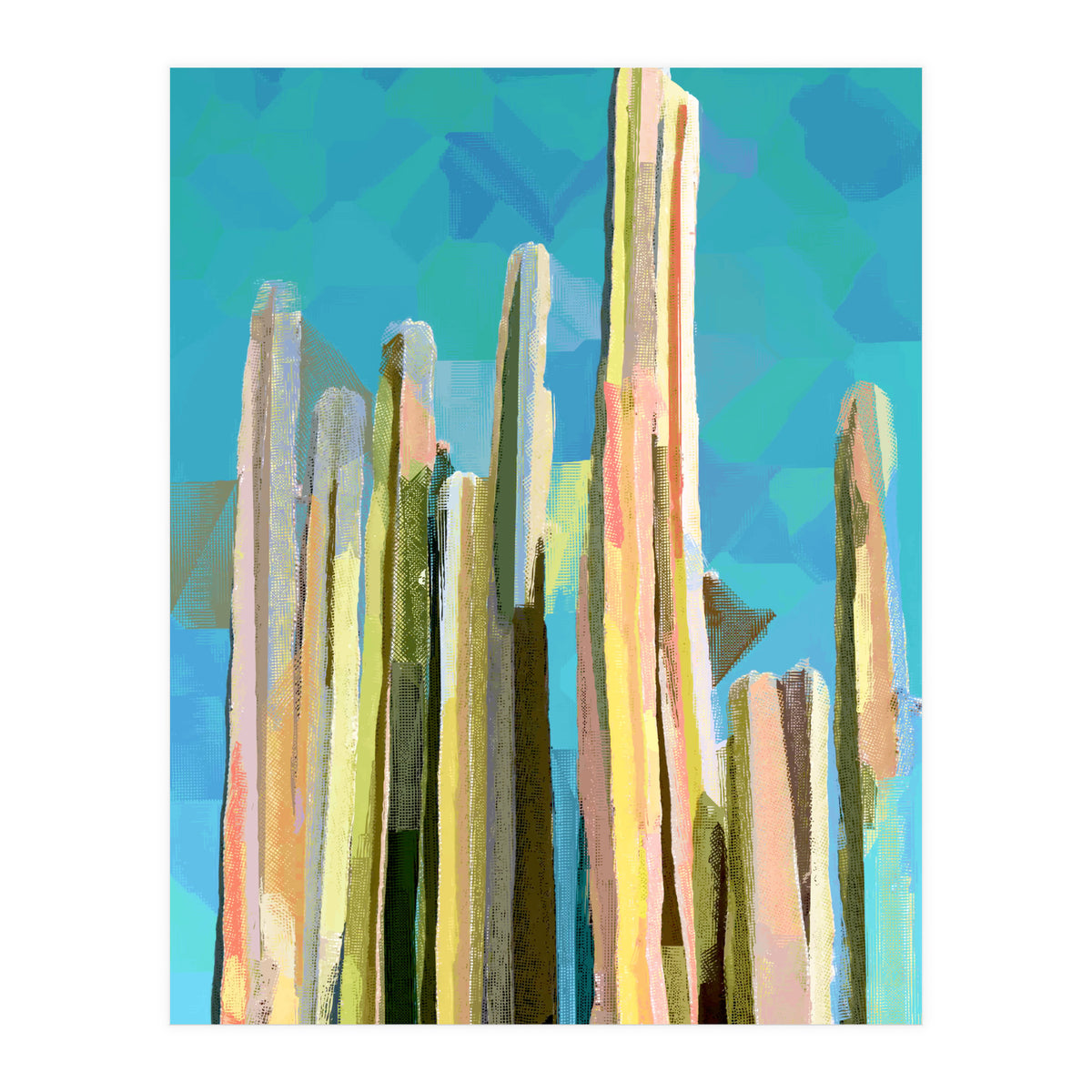 Desert's Rose, Summer Cactus Abstract Pastel Digital Art, Nature Botanical Color Sketch Plant Drawing (Print Only)