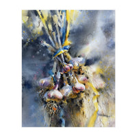 Garlic With Ribbon. Watercolor painting Still life (Print Only)