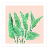 Modern Hand Painted Tropical Green Watercolor Leaf Bird Of Paradise On Pastel Pink (Print Only) thumbnail