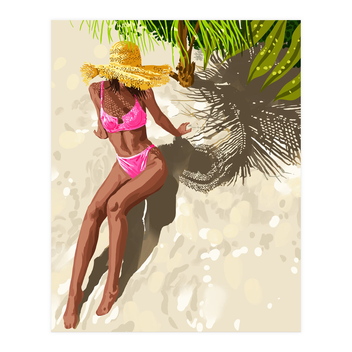 Sky above, sand below, peace within poster, Woman of color fashion black woman on the bikini beach (Print Only)
