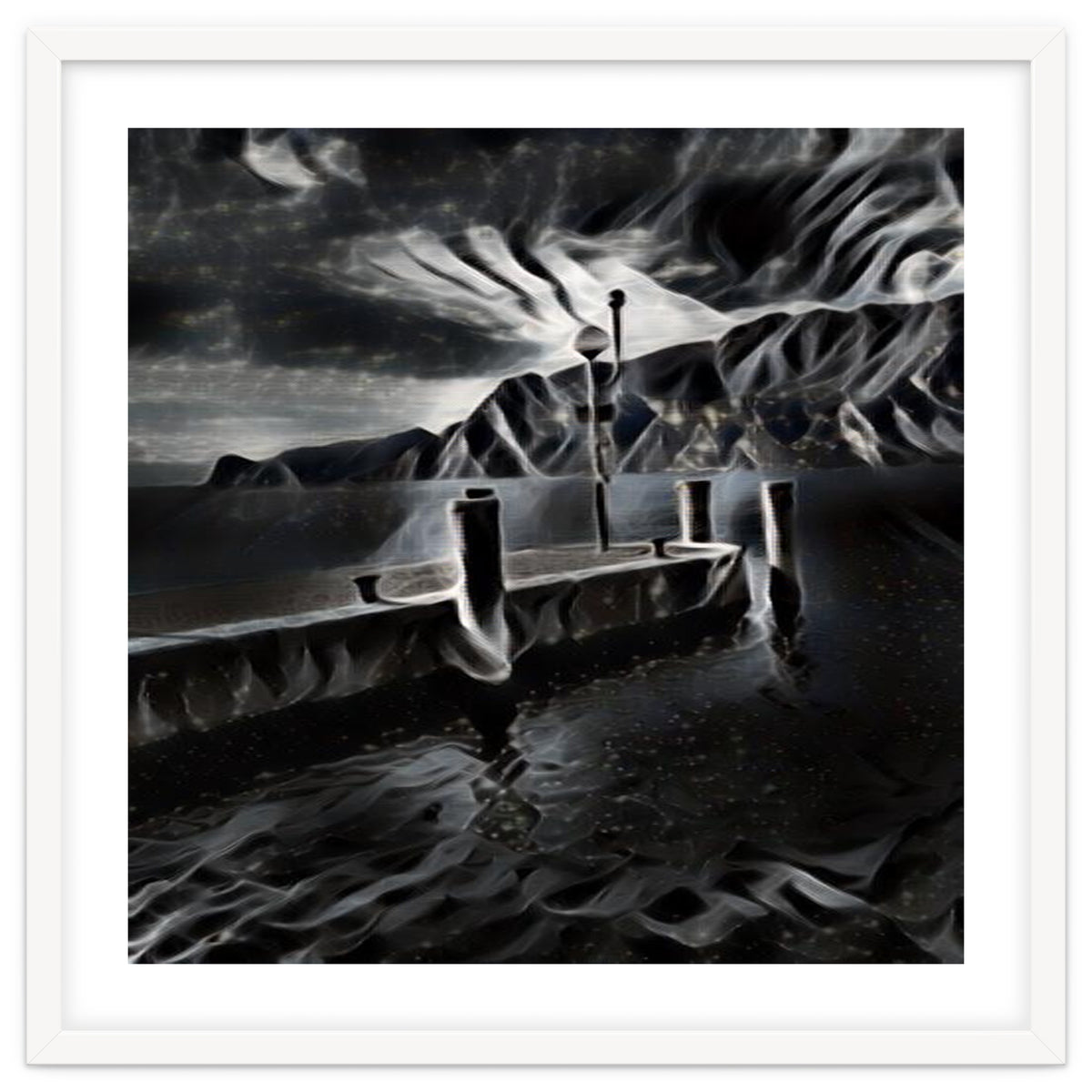 Pier at a smokey night.