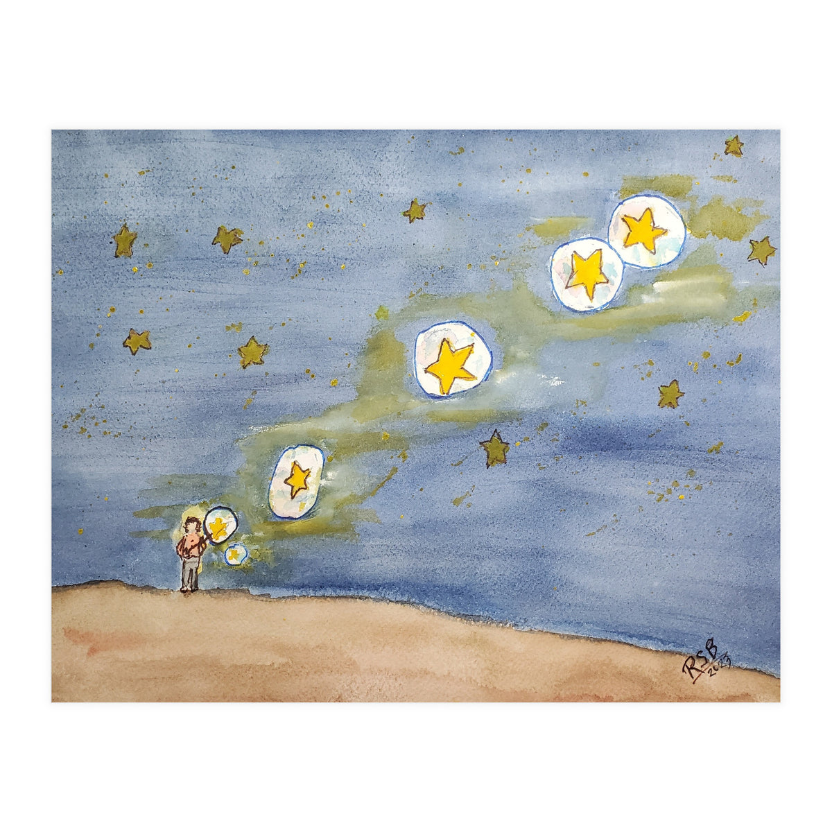 He Dipped the Bubble Wand, Waved his Arm, and Filled the Sky With Stars (Print Only)