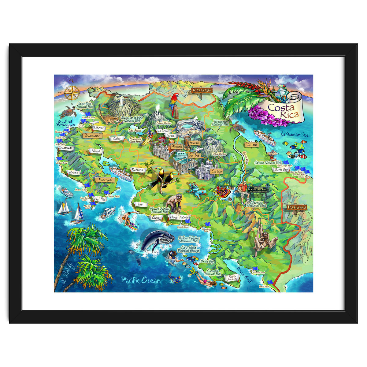 Costa Rica Map Illustration