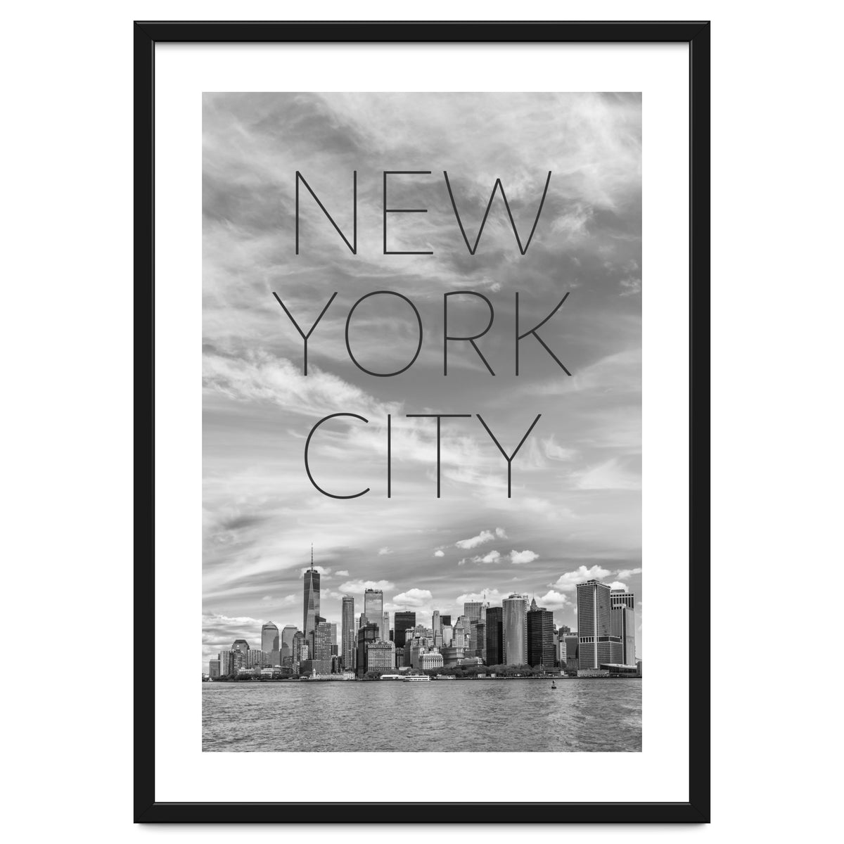 NYC Lower Manhattan & Hudson River | Text & Skyline