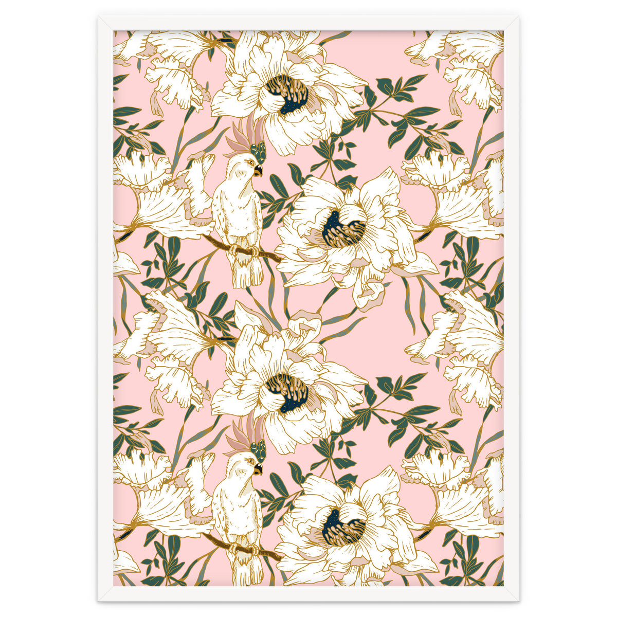 Exotic birds on flowers