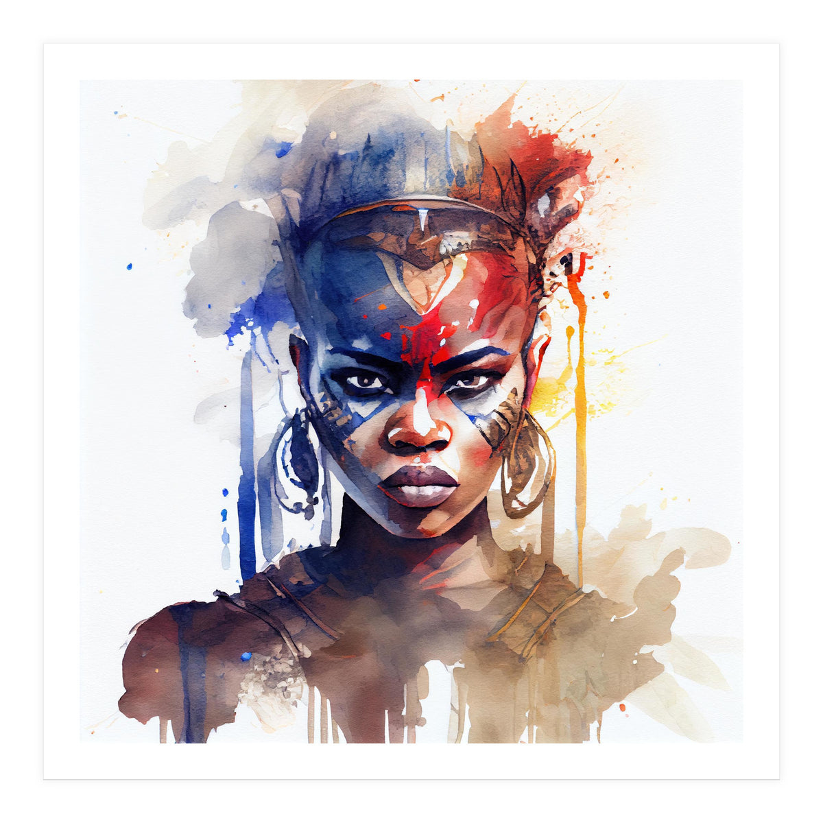 Watercolor African Warrior Woman #1 (Print Only)