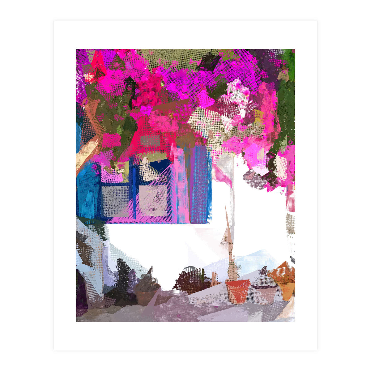 Blossom Is Just Around The Corner, Bougainvillea Tropical Greece Architecture, Botanical SummerTravel Bohemian (Print Only)