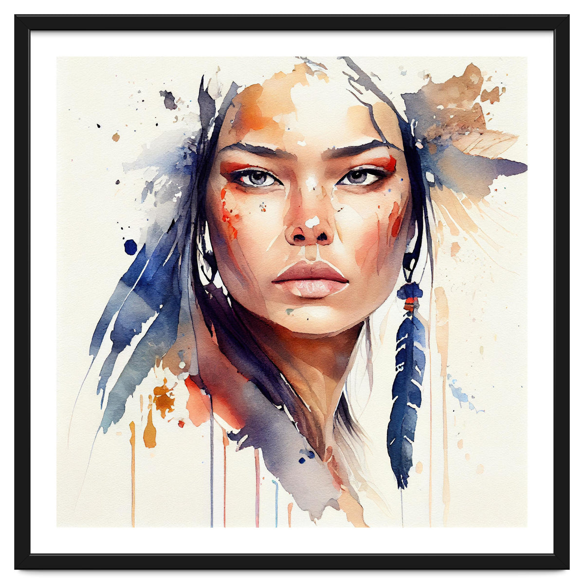 Watercolor Floral Indian Native Woman #12