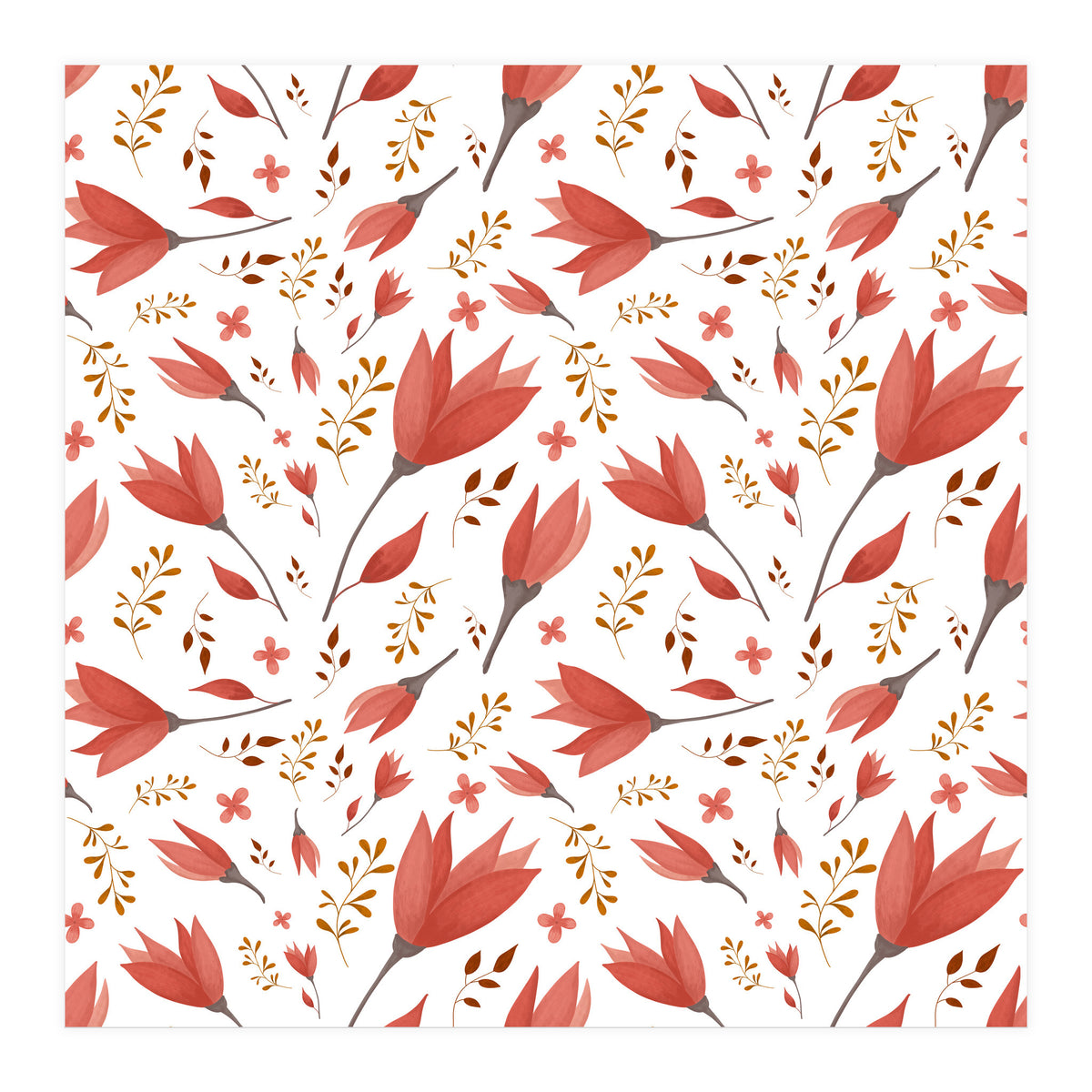 Delicate Autumn Floral Gouache Pattern Collection I (Print Only)