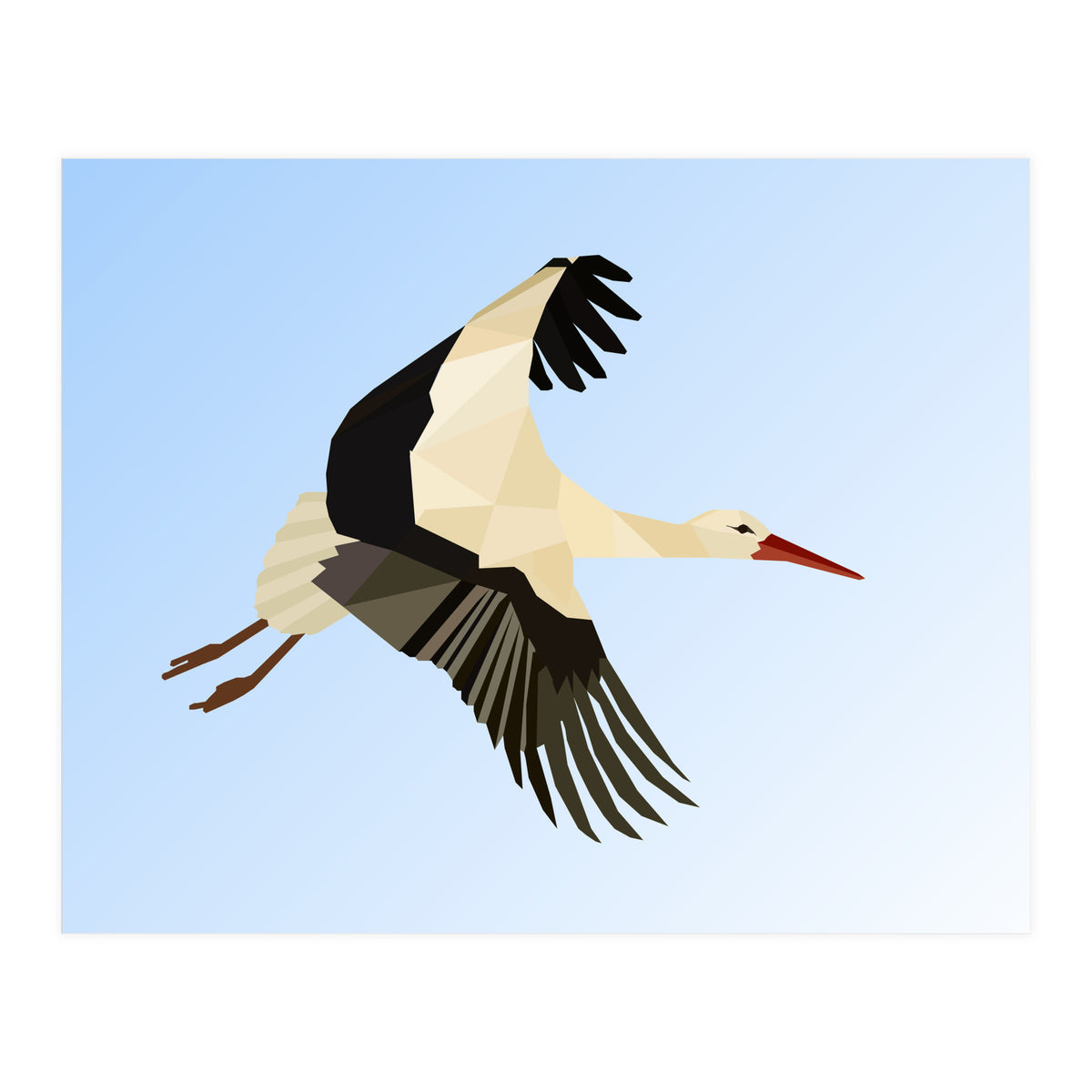 White Stork Bird Low Poly Art (Print Only)