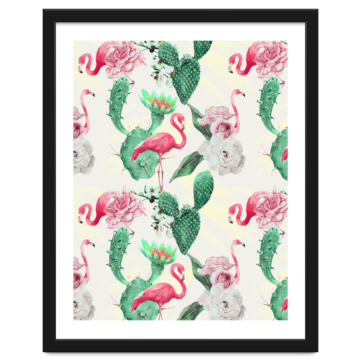 Flamingos, geometric and flowers