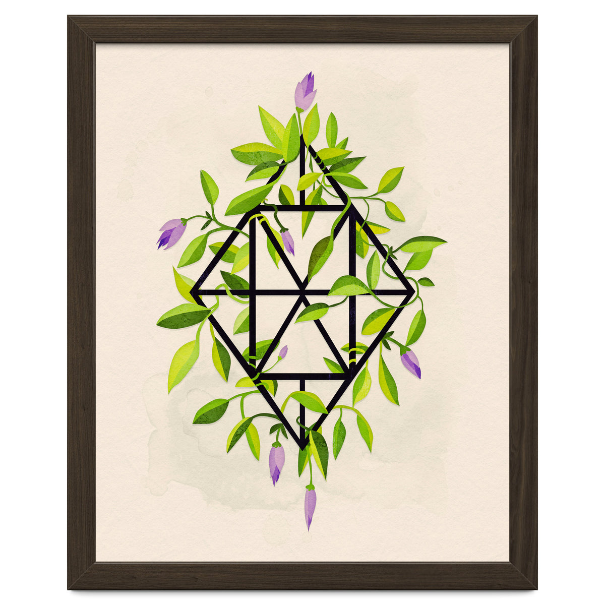 Geometric frame with leaves and flowers