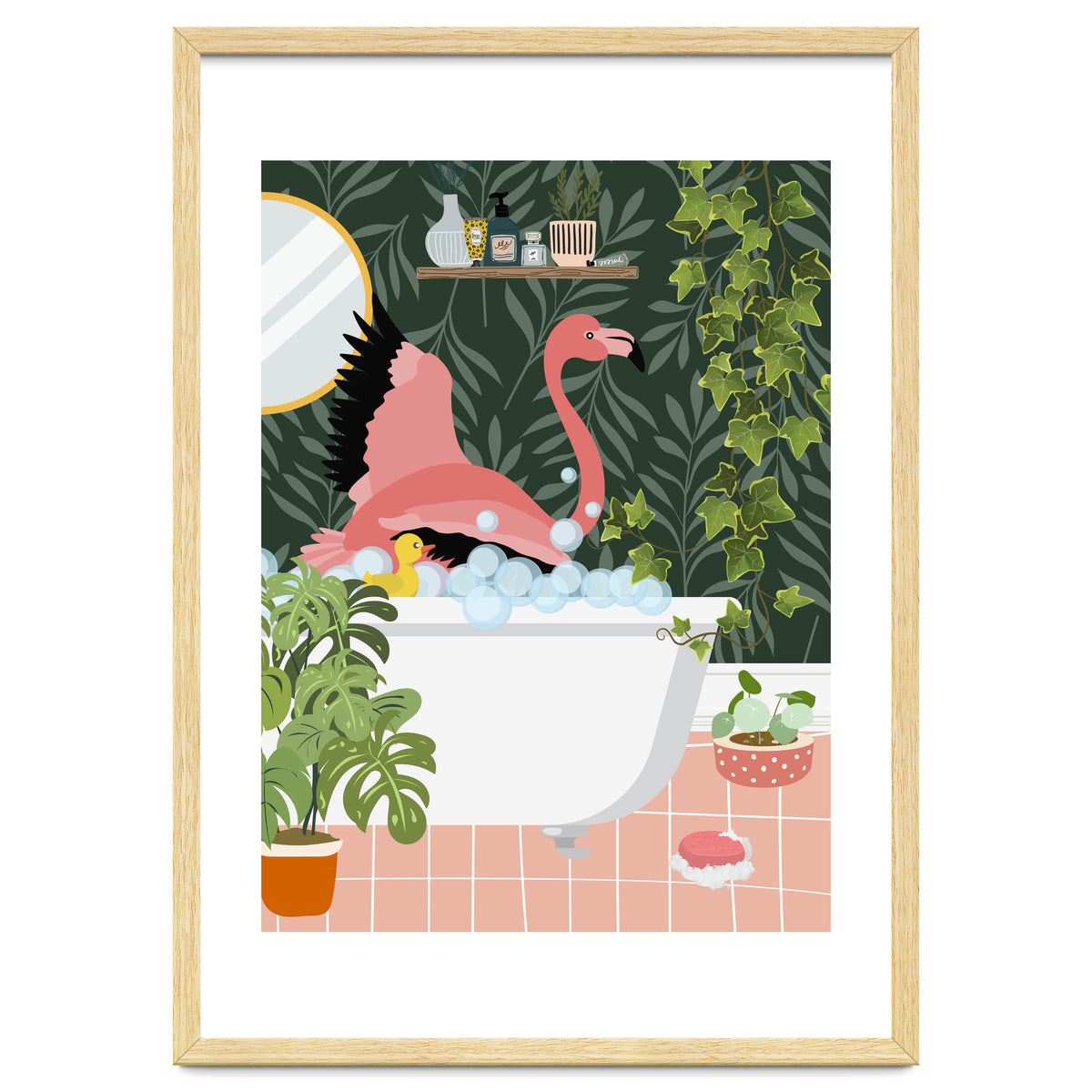 Flamingo Taking a Bubble Bath