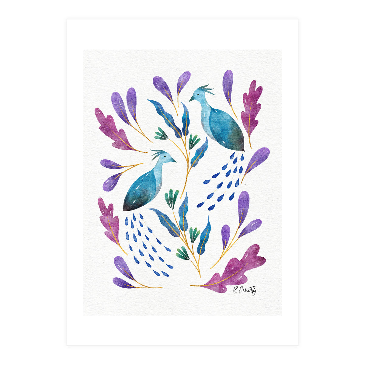 Folk Art Peacocks | Blue (Print Only)