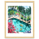 Luxury Tiger Villa illustration, Architecture Travel Nature Painting, Hotel Landscape Garden thumbnail