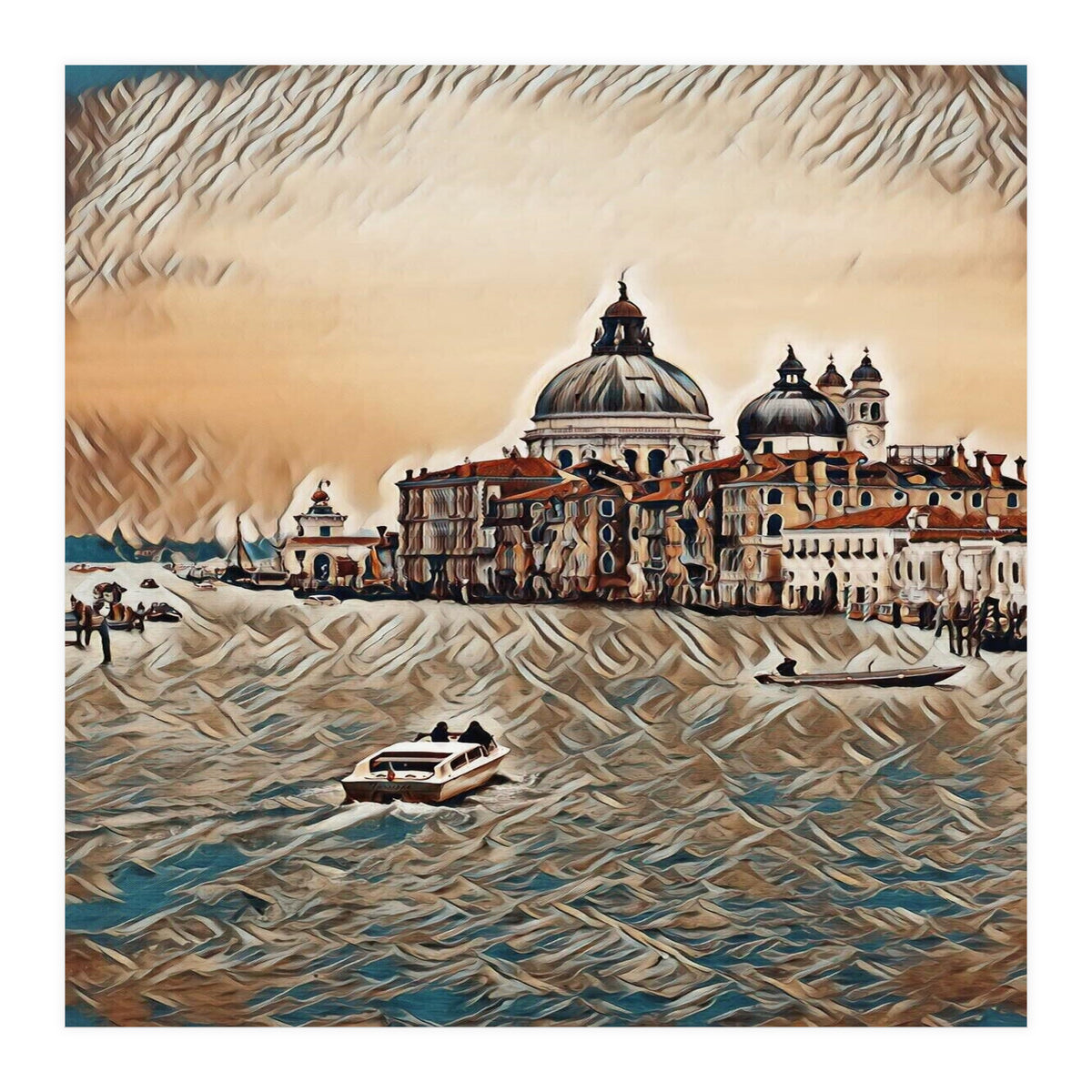 Boat In Venice San Mark`s Basilica Italian Tour Vintage (Print Only)