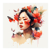Watercolor Floral Asian Woman #5 (Print Only)