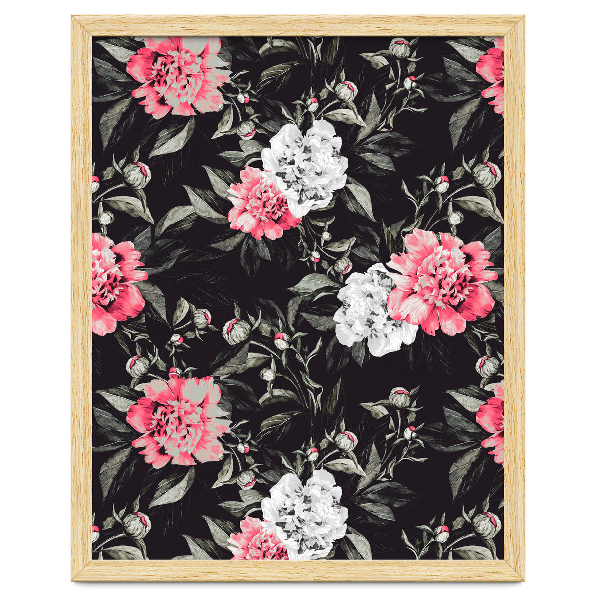 Floral pink - black & white dark