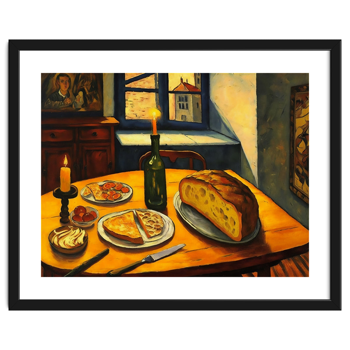 Table Setting of Bread and Cheese Oil Painting